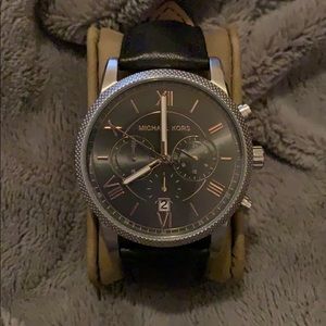 Michael Kors black leather strap watch